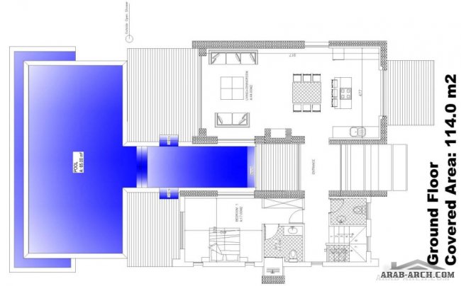 خريطة فيلا صغيرة المساحه - 114 متر مربع للدور الارضى