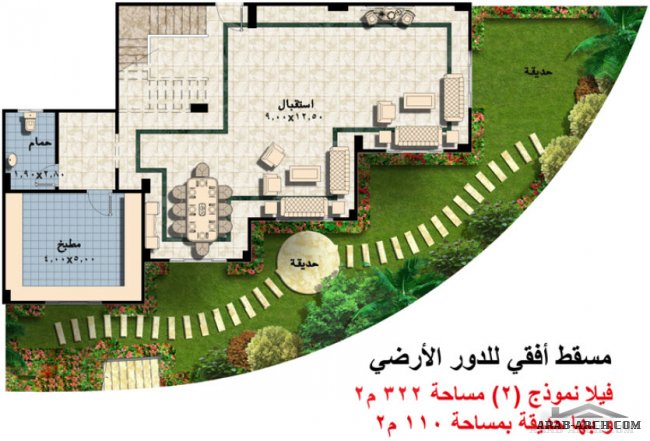 خرائط فيلا بمساحه اجمالية 322 متر مربع طابقين