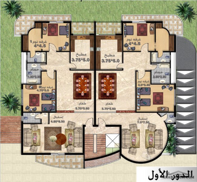 عمارة مرام (فيلا مرام) بمساحه 730متر مربع - بدروم وارضي و 4 ادوار علويه 