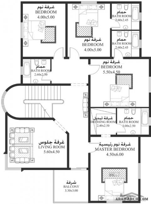 تصاميم الفيلا NS-01 - غرف نوم 5 - أبعاد المسكن	 13.70م عرض - 18.90م عمق