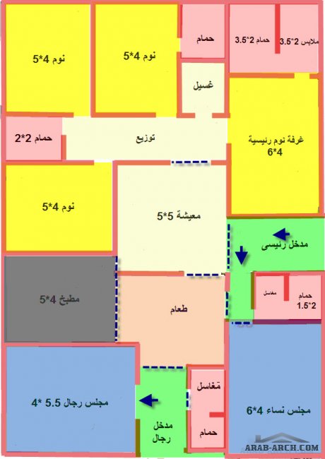 تصميم دور ارضى بمسقوف 280 متر مربع 4 غرف نوم + 2 ماستر