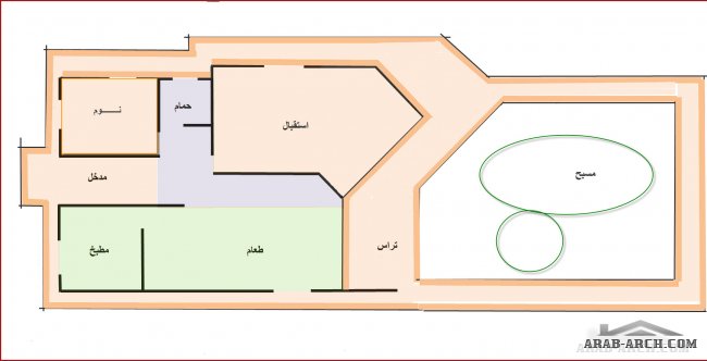 مخطط استراحه صغيرة المساحه مع المسبح