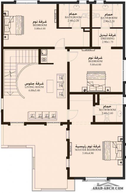 خرائط الفيلا DH-07B - غرف نوم 3 -  11.60م عرض *  17.40م عمق