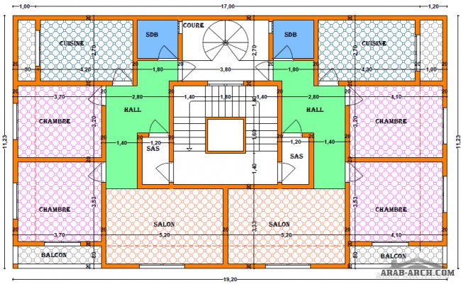 خرائط عمارة سكنية مساحه الارض 170  متر مربع تقريبا   على شقتين تصميم المهندس Lotfi Abou El Kouroum