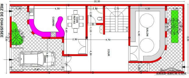 تصميم فيلا طابقين ابعاد الارض 20*8 متر  للمعمارى Lotfi Abou El Kouroum