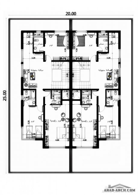 خرائط الفيلا الدوبلكس 20*25  متر -  4 غرف نوم من مشروع منزلك بالمدينه