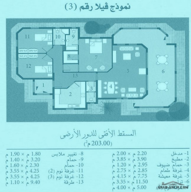 نموذج فيلا رقم 3 على مساحة 203 متر مربع - حدائق قرطبة