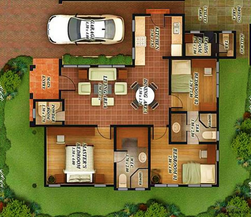 مخطط بيت طابق واحج نمط شرقى مساحه Bungalow House with a floor area of 113 sq.m 