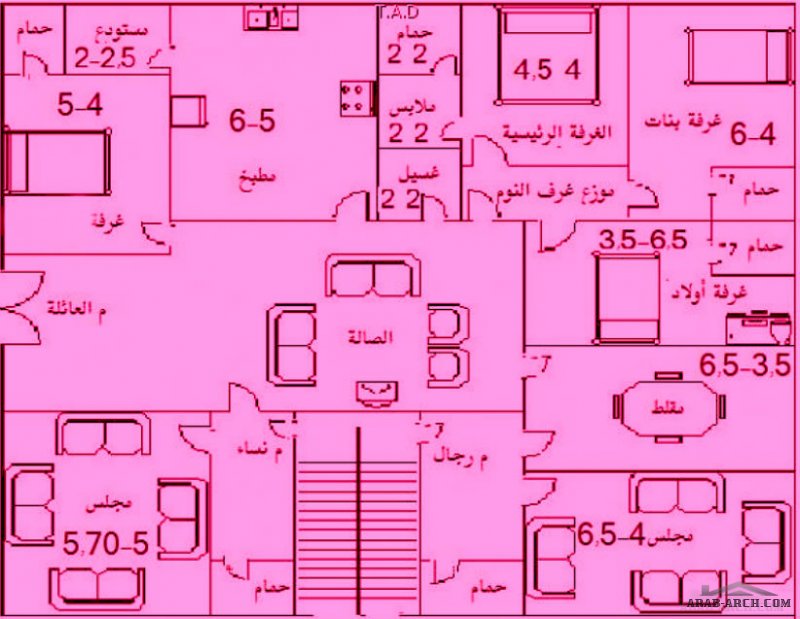 مخطط بيت العمر طابق واحد 4 غرف نوم +2 مجلس + ملقط