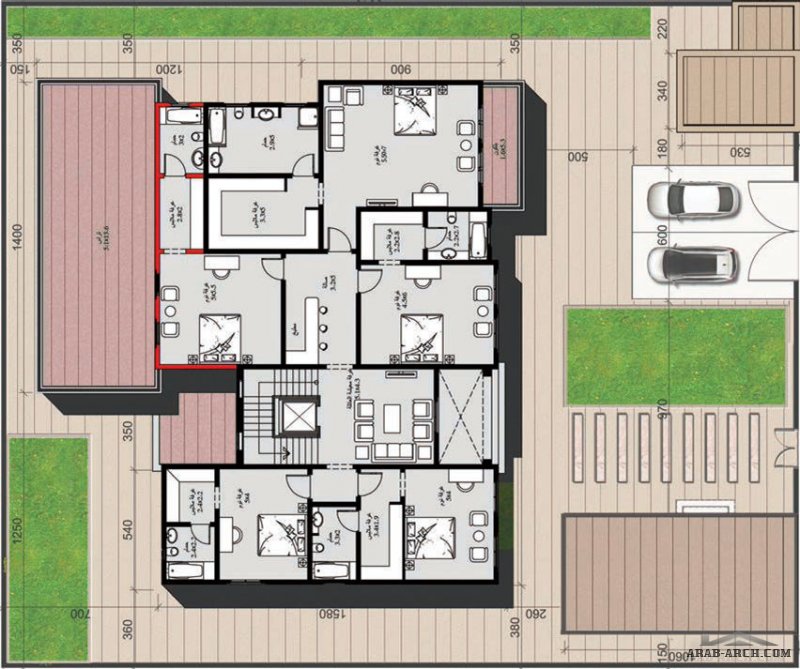 مخطط الفيلا رقم التصميم A5  من مبادرة بيتى 605 متر مربع 5 غرف نوم