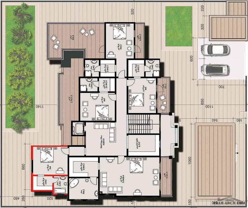 مخطط الفيلا رقم التصميم A4 من مبادرة بيتى 681 متر مربع 5 غرف نوم