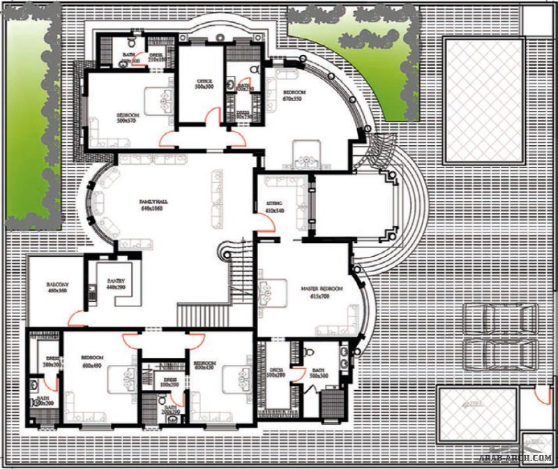 مخطط الفيلا رقم التصميم B6 من مبادرة بيتى 850 متر مربع 6 غرف نوم