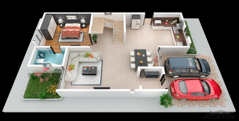 مخطط فيلا صغيرة المساحه 3 طوابق - Independent Villas floor plans 3d